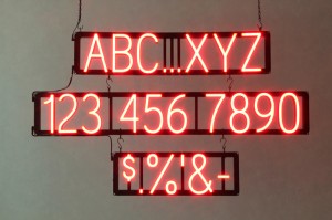 <b>Changable Letter Signs Can Be Created with SpellBrite</b><br>An example of letters, numbers and special characters you can purchase to create a SpellBrite sign.<br><i>(SpellBrite Red letters used – the intense brightness of the red letters can make them look white or orange in photos.)</i>