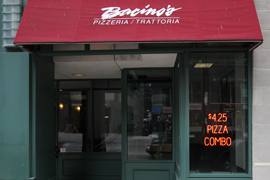 <b>SpellBrite Used as a Business Sign</b><br>SpellBrite helps drive additional lunch traffic to a Chicago pizzeria.<br><i>(SpellBrite Red letters used – the intense brightness of the red letters can make them look white/ or orange in photos.)</i>